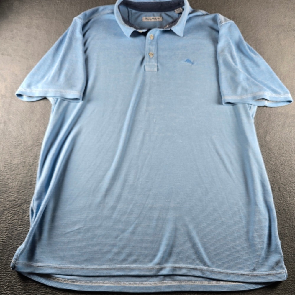 Tommy Bahama Mens XL Blue Textured Short Sleeve Marlin Logo Polo Shirt